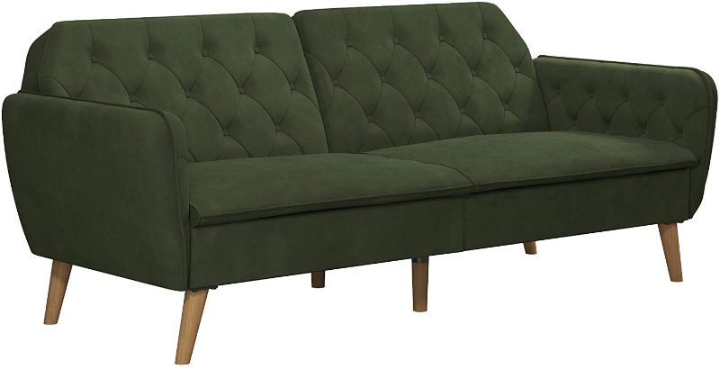 Photo 1 of *shiner, lighter green IN PERSON* 
Novogratz Tallulah Memory Foam Futon, Green Velvet, 83”L x 33.5”W x 32.5”H
