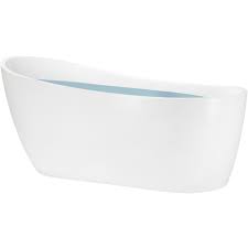 Photo 1 of AKDY BT0123 28.1-in W x 59.1-in L Glossy White Acrylic Oval Back Center Drain Freestanding Soaking Bathtub
