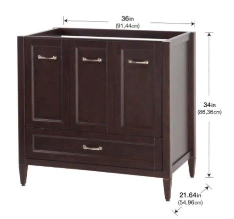 Photo 1 of *SEE last picture for damage*
Home Decorators Collection Claxby 36 in. W x 34 in H x 22 in. D Bath Vanity Cabinet Only in Chocolate