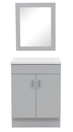 Photo 1 of *SEE last picture for damage*
Glacier Bay Arla 24.25 in. W x 18.75 in. D x 32.89 in. H Single Sink Bath Vanity in Pearl Gray with White Vanity Top and Mirror