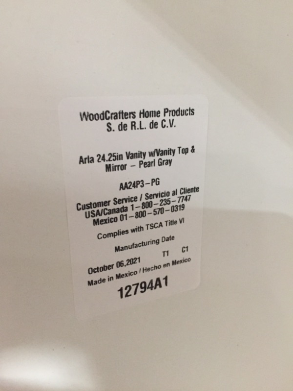 Photo 6 of *SEE last picture for damage*
Glacier Bay Arla 24.25 in. W x 18.75 in. D x 32.89 in. H Single Sink Bath Vanity in Pearl Gray with White Vanity Top and Mirror