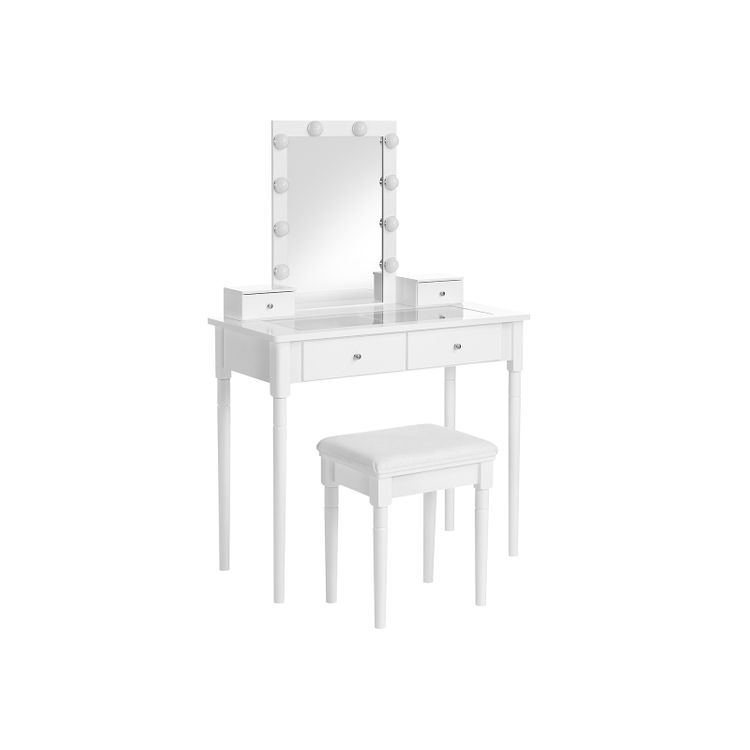 Photo 1 of *NOT exact stock picture, use for reference*
*SEE last picture for damage*
VASAGLE Vanity Set, Cushioned Stool, Small Drawer, White