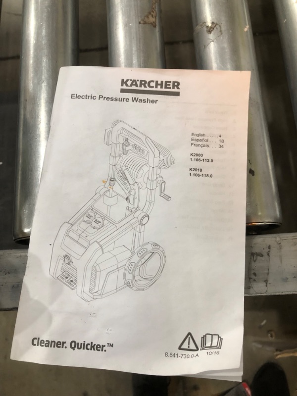 Photo 4 of *USED*
Karcher K2000 2000 PSI TruPressure Electric Power Pressure Washer with 4 Nozzle Attachments, 1.3 GPM, Yellow
