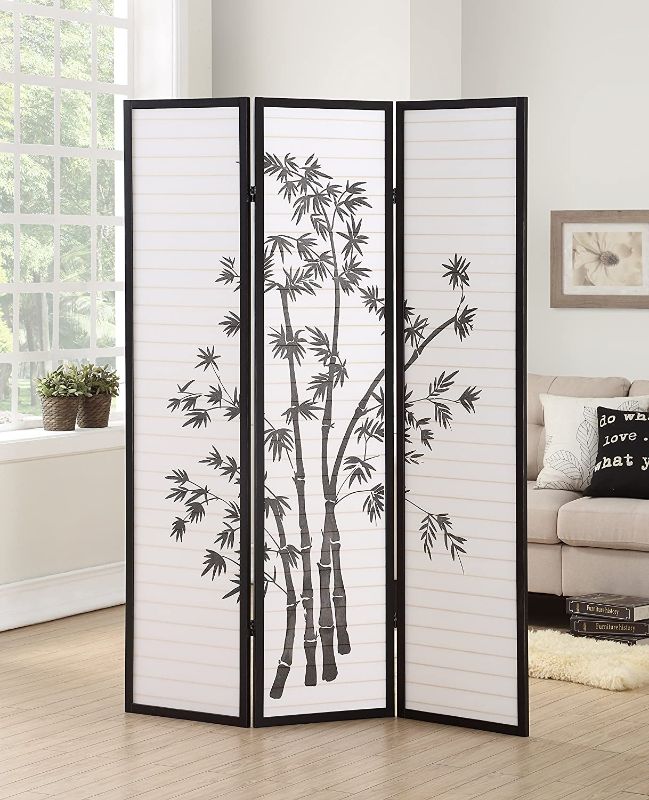 Photo 1 of *SEE last picture for damage*
Roundhill Furniture 3-Panel Oriental Shoji Room Divider Screen, Black
