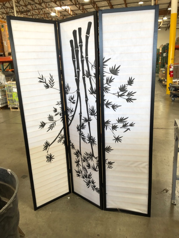 Photo 2 of *SEE last picture for damage*
Roundhill Furniture 3-Panel Oriental Shoji Room Divider Screen, Black
