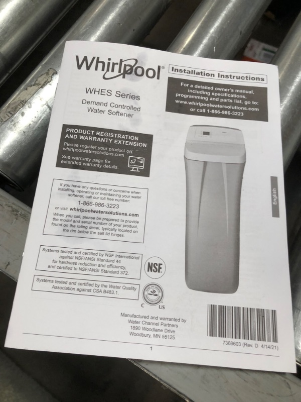 Photo 6 of *unable to test*
*MISSING components*
Whirlpool WHES30E 30,000 Grain Softener | Salt & Water Saving Technology | NSF Certified | Automatic Whole House Soft Water Regeneration, 0.75 inches, Off-White
