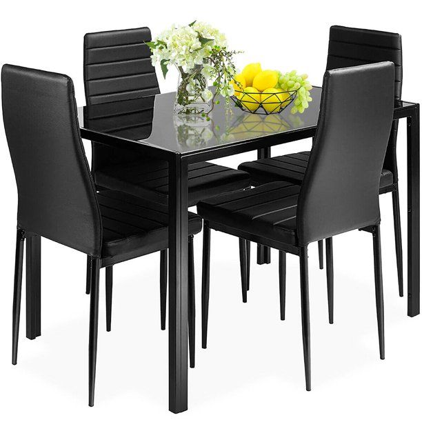 Photo 1 of Costway 5 Piece Kitchen Dining Set Glass Metal Table 30" and 4 Chairs Breakfast Furniture Black
