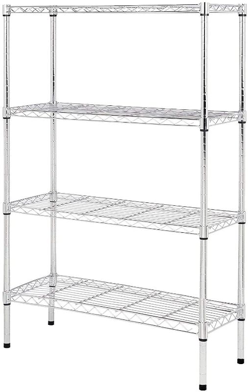 Photo 1 of *MISSING some black clamp pieces*
Amazon Basics 4-Shelf Adjustable, Heavy Duty Storage Shelving Unit (350 lbs loading capacity per shelf), Steel Organizer Wire Rack, Chrome (36L x 14W x 54H)
