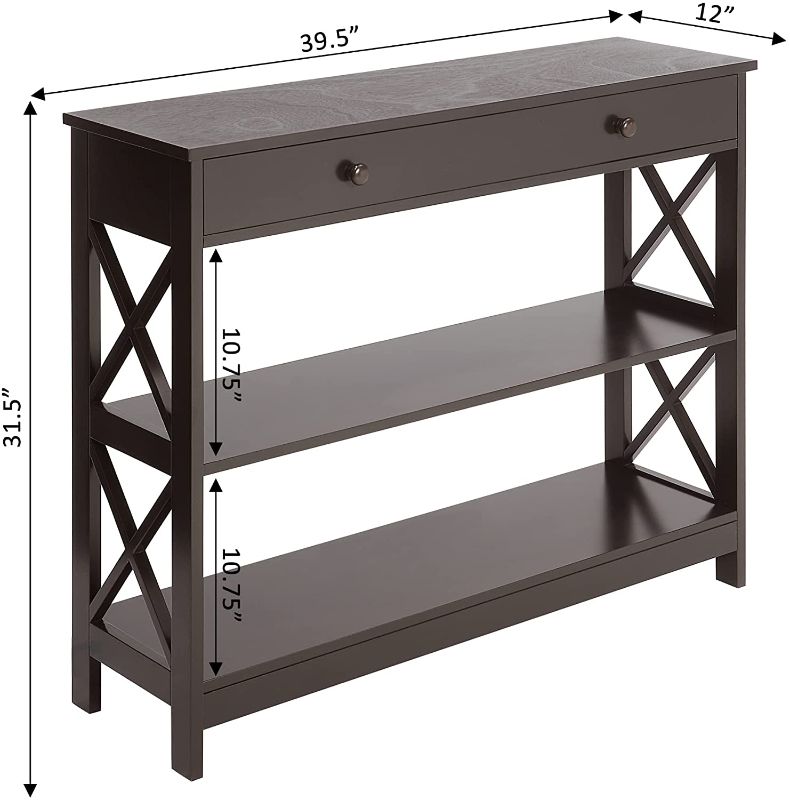 Photo 1 of *USED*
*SEE last picture for damage*
*MISSING manual and hardware*
Convenience Concepts Oxford 1 Drawer Console Table, Espresso
