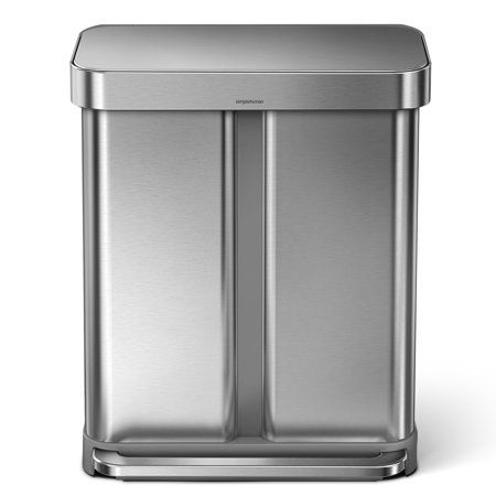 Photo 1 of 58-Liter Nano-Silver Clear Coat Brushed Stainless Steel Dual Compartment Rectangular Recycling Step-On Trash Can