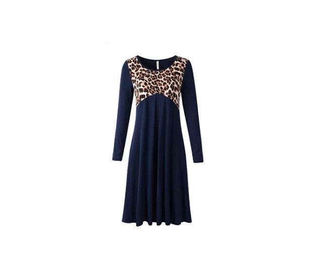 Photo 1 of YOBATO Midi Dress for Women Long Sleeve Leopard Print with Pocket - Size Medium
