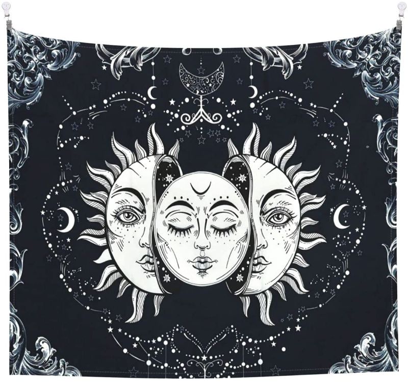 Photo 1 of Sun/Moon Tapestry - Black and White Hanging Stars - Around 51" x 60" - 2 pack
