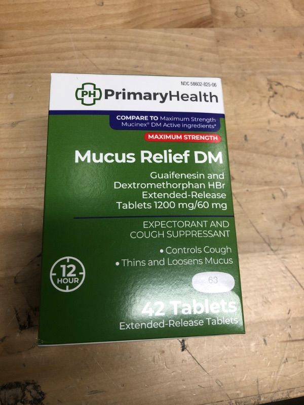 Photo 3 of **expire 05/2022** NON-REFUNDABLE  - Primary Health Mucus Relief DM Maximum Strength Dextromethorphan 60mg, Guaifenesin 1200mg, Extended-Release Tablets, 42Count
