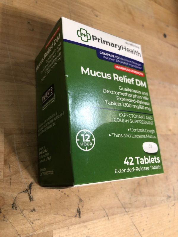 Photo 3 of **EXPIRE DATE: 05/2022** NON-REFUNDABLE  - Primary Health Mucus Relief DM Maximum Strength Dextromethorphan 60mg, Guaifenesin 1200mg, Extended-Release Tablets, 42Count
