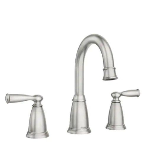 Photo 1 of **missing hardware** MOEN Banbury 8 in. Widespread Double Handle High-Arc Bathroom Faucet in Spot Resist Brushed Nickel