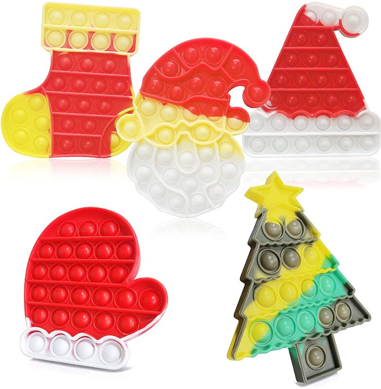 Photo 1 of BUNDLE OF 2 -5 Pack Christmas Pop Fidget Packs Mini Pop Dimple Toys for Kids Autism Special Stress Relief Christmas Stocking Stuffers Party Favors Goodie Bags (Christmas)
