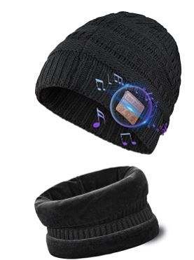 Photo 1 of Bluetooth Beanie for Women, Ponytail Beanie Bluetooth Hat with Knitted Neck Warmer 2pcs Set, Winter Music Hat with Upgraded Bluetooth Headphones, Christmas Tech Gifts for Women Girls Mom Wife, Black
