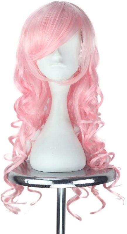 Photo 1 of (Pink) - Women Girl Synthetic Long Curly Hair Unisex Adult Lolita Punk Cosplay Wig Halloween Party Hair (Pink)
