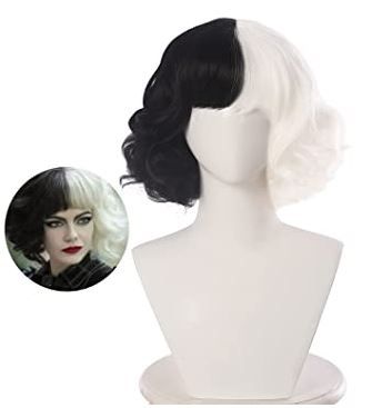 Photo 1 of Cosplay Costume Wigs Cruella Devil Black and White Heat Resistant Synthetic Adult Hairs for Role Play Party Halloween
