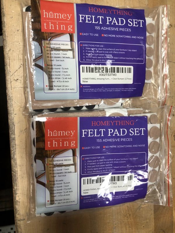 Photo 2 of 2 PACKS -Felt Pads Furniture Pads by HOMEYTHING, Amazing Furniture Pads,155 Piece in Two Colors Pack. Gripper Feet, Felt Furniture Pads Feet Black 101 + Beige 32 in Assorted Sizes + Clear Bumper 22 Piece.