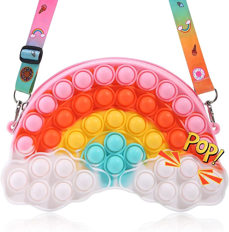 Photo 1 of BUNDLE OF 2 -UOYHXQ Pop Purse for Girls, Easter Gifts for Kids Pop Shoulder Bag Fidget Toys, Rainbow Fidget Purse Easter Basket Stuffers Bag, Party Favors Birthday Fidgets for Girls 10-12,Sensory Stress Relief Toy