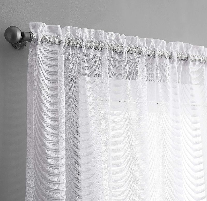 Photo 1 of Red Co. Semi Sheer Wave Pattern Soft Decorative Rod Pocket White Curtains 2 Piece Set, 54" x 84"
