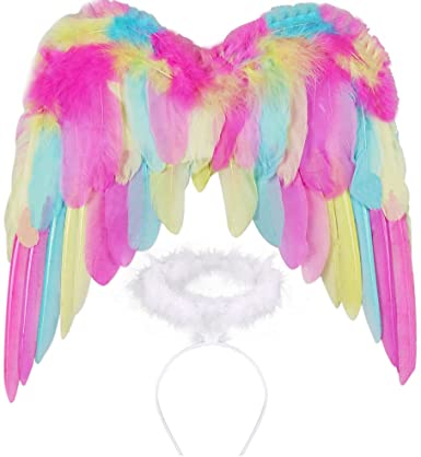 Photo 1 of Angel Wings and Halo for Kids Girls Angel Costume Wing for Adult Children Feather White Angel Wing for Women Black
SET OF 2