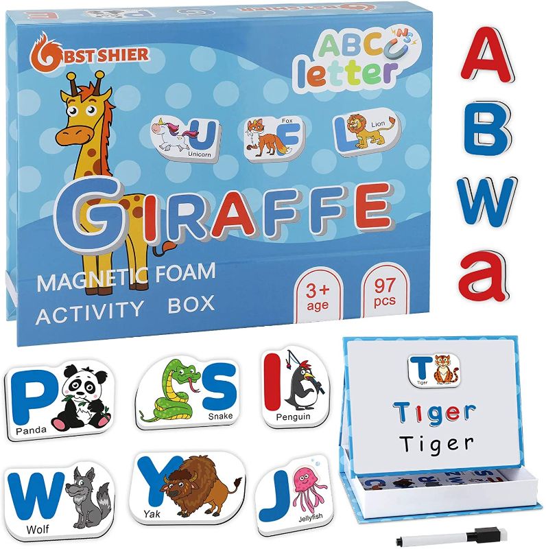 Photo 1 of Alphabet Magnets with Magnetic Board for Kids- Easter Gifts for Toddlers -97 Fridge ABC Magnets - 71 Magnetic Letters and 26 Large Magnetic Animals - Montessori Toys for 3 4 5 Year Old
