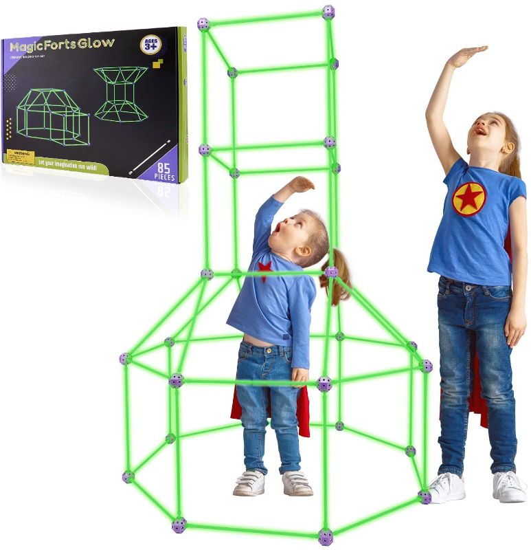 Photo 1 of Funyole Magic Forts Glow Kids Tent for Kids, 85 Pieces Glow in The Dark Fort Building Kit, Flexible Construction Fort Set for Boys and Girls DIY Building Castles Tunnels Tents Rocket Indoor & Outdoor
