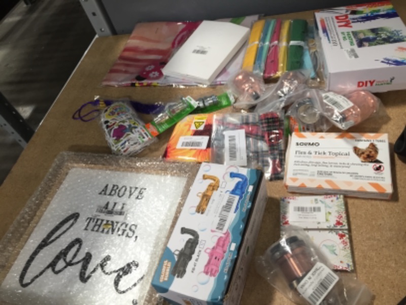 Photo 1 of **NOT REFUNDABLE** BUNDLE OF ASSORTED ITEMS (PAINT, FRAME, BUBBLE GUN ETC...) 