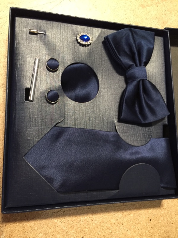Photo 1 of  Men Ties for Wedding Business Handkerchief Cufflinks Necktie Set - BLUE