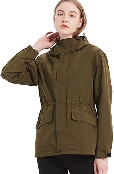 Photo 1 of Womens Rain Jacket Lightweight Waterproof Raincoat Windbreaker with Detachable Hood Breathable Active Outdoor Trench Coat- Large
