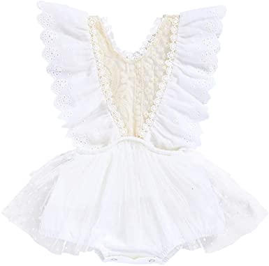 Photo 1 of Baby Girls Romper Clothes Infant Ruffle Lace Bodysuit Solid Color Jumpsuit 0-6 Months 