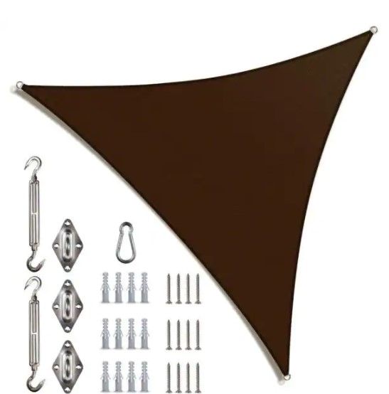 Photo 1 of ** PHOTO LITTLE DIFFERENT FROM THE ITEM**
16 ft. x 16 ft. x 16 ft. 190 GSM Brown Equilateral Triangle Sun Shade Sail with Triangle Kit
