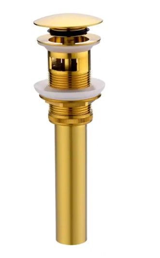 Photo 1 of 1-5/8 in. Brass Bathroom and Vessel Sink Push Pop-Up Drain Stopper With Overflow in Brushed Gold
