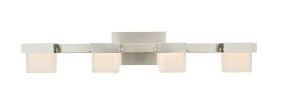 Photo 1 of 40-Watt Equivalent 4-Light Brushed Nickel Integrated LED Vanity Light with White Glass
