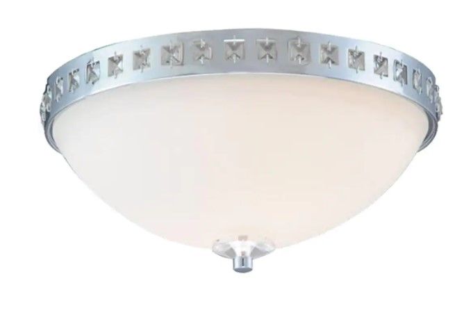 Photo 1 of 13.6 in. 2-Light Polished Chrome Flush Mount with Frosted Glass Shade
