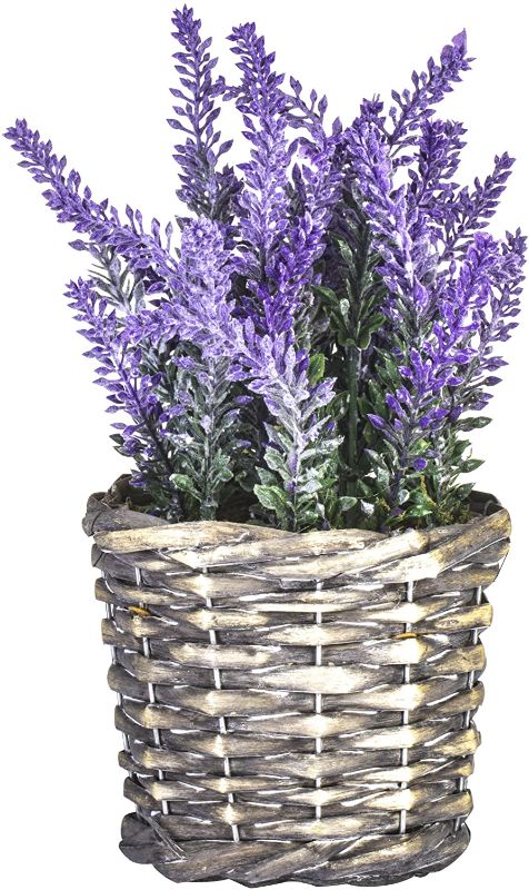 Photo 1 of **SET OF 2** SMALL 
Jusdreen Artificial Flower Potted Lavender Plant for Home Decor Office Indoor Outdoor Artificial Lavender Plants Woven Grass Pot