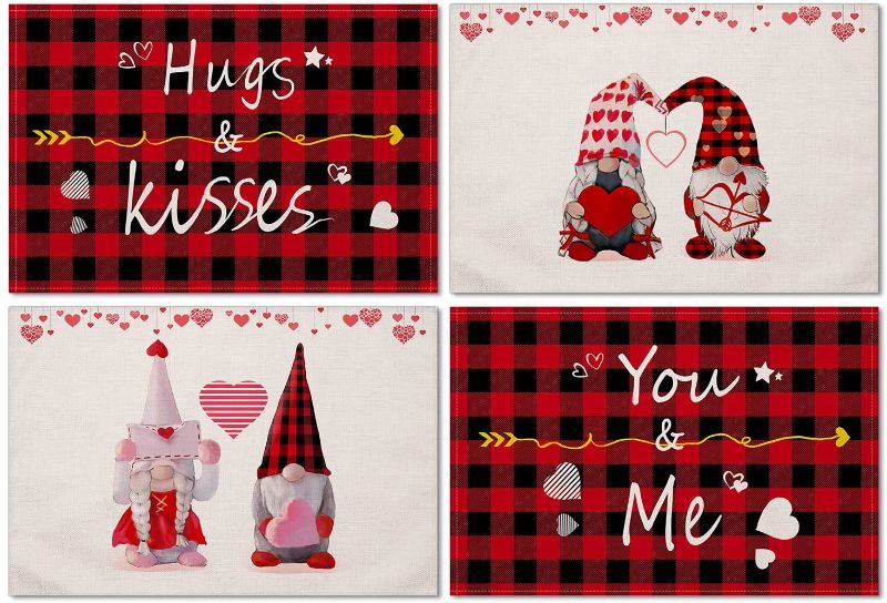 Photo 1 of **SET OF 2**
Siilues Valentine Placemats, Valentines Day Decor Valentines Day Placemats Set of 4 Waterproof 12 x 18 Inches Red Buffalo Plaid Placemats Valentine's Gnomes Valentines Day Table Mats for Dining Table
