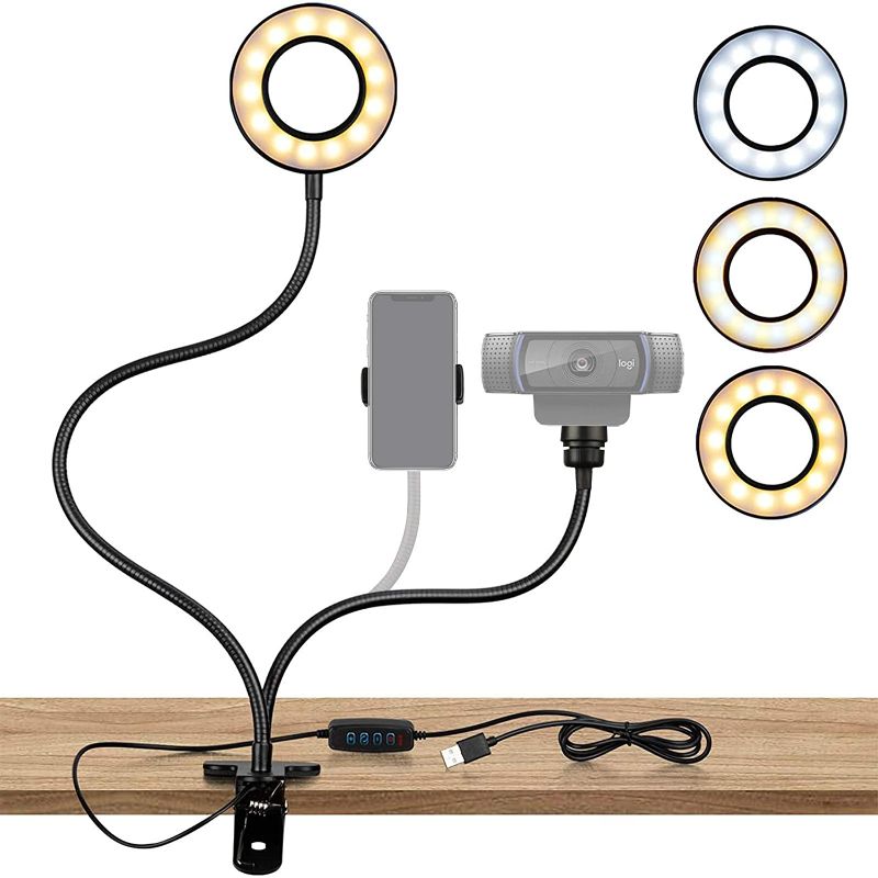 Photo 1 of **SET OF 2**
Webcam Lighting Stand for Live Steaming, BEJOY Selfie Ring Light with Webcam Mount and Phone Holder, 3-Light Modes, for Logitech C925e, C922x, C930e,C922,C930,C920,C615,Brio 4K (Black)
