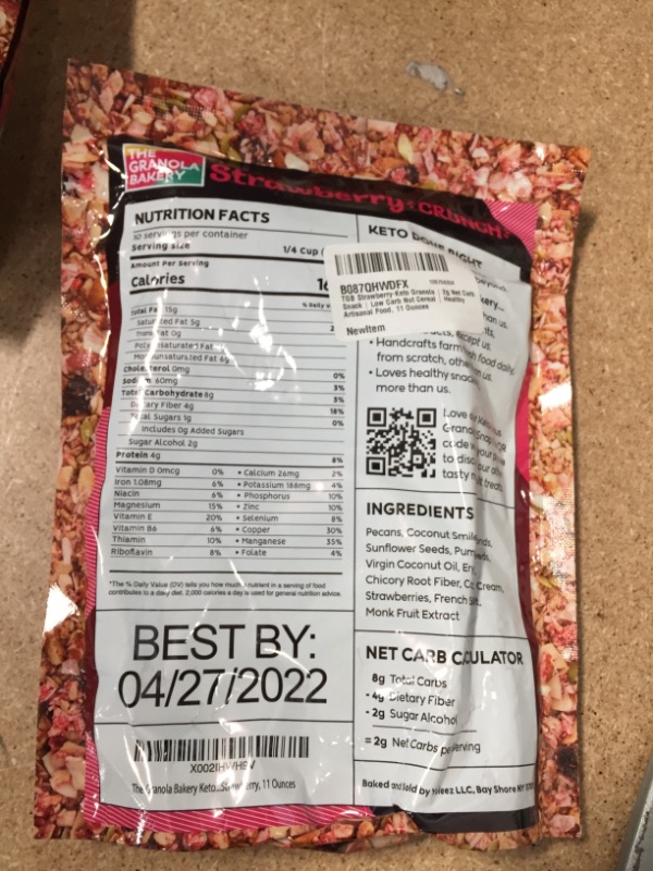 Photo 2 of  EXP:04/27/2022 **SOLD AS IS, NON-REFUNDABLE** PACK OF 5
Strawberry Keto Granola | 3g Net Carb Snack | Low Carb Nut Cereal | Healthy Artisanal Food, 11 Ounces
