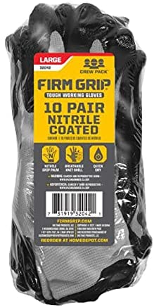 Photo 1 of **PACK OF 2**
Firm Grip Nitrile Coated Tough Working Gloves: Black, Large Size (10 Pairs)
