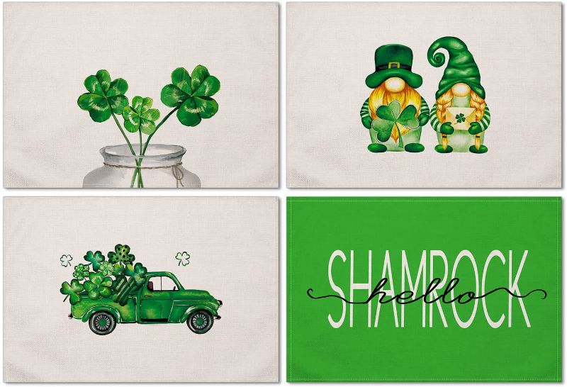 Photo 1 of **SET OF 2**
Siilues St Patricks Day Placemats, St Patricks Day Decor 12 x 18 Inches Gnome Truck Hello Shamrock Placemats Set of 4 Seasonal Spring Holiday Washable Table Mats for Dining Table
