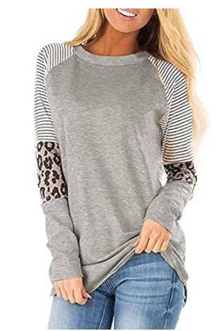 Photo 1 of **SOLD AS SET** PACK OF 2
Leopard Print Tops for Women Long Sleeve Crew Neck Patchwork T Shirt Blouse (XL) (L)
