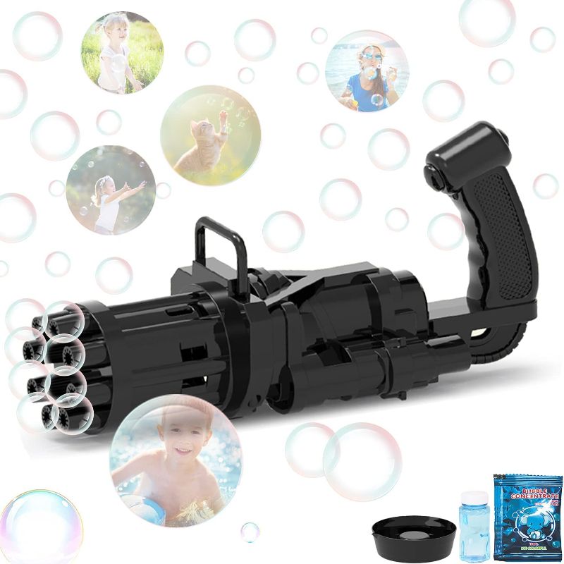 Photo 1 of **SET OF 2**
Gatling Bubble Machine, Machine Gun Bubble Blower, 8-Holes Huge Amount Bubble Maker Toys Gift for Boys and Girls Summer Outdoor Activities (Black)
