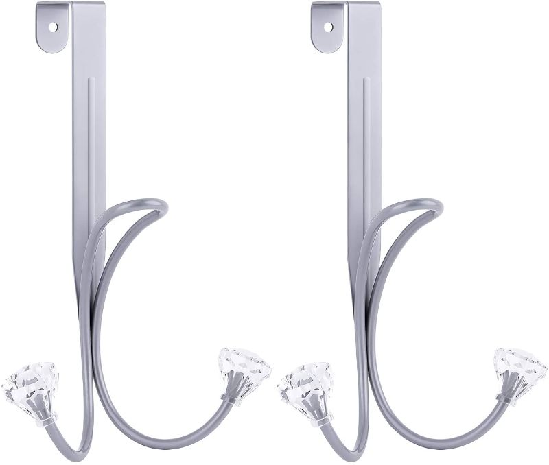 Photo 1 of **SET OF 2**
Over The Door Hooks - ESEOE Door Hanger Metal Twin Hooks Organizer Rack for Living Room Bathroom Hanging Clothes Coats Hats Robes Towels (Silver, 2 Pack)Christmas Wreath Hanger
