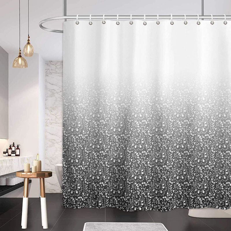 Photo 1 of **SET OF 3**
ORTIGIA Fabric Ombre Textured Shower Curtain Sets for Bathroom Paisley Floral Jacquard Shower Curtain Grey Luxury Flower Bath Curtains Waterproof Polyester Fabric with Hooks-72 Wx72 L
