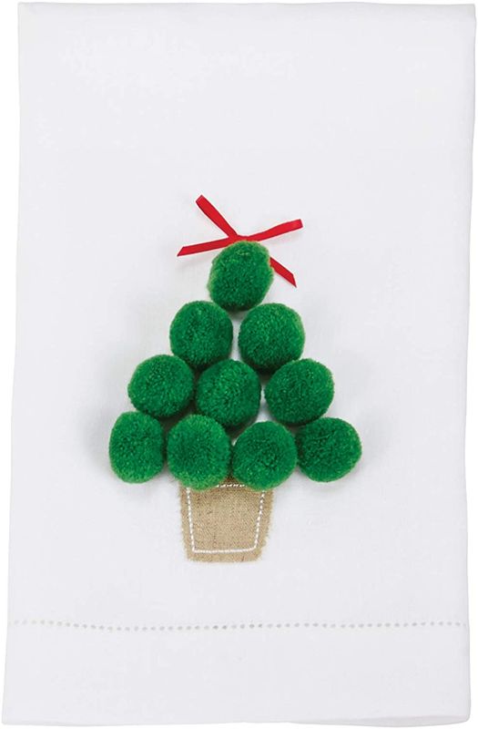 Photo 1 of **SET OF 2**
Mud Pie POM POM Tree Towel, White, Green, 21" x 14"
