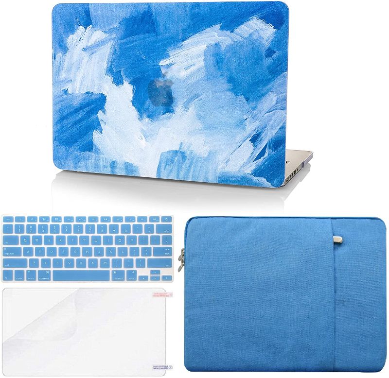 Photo 1 of KECC Compatible with MacBook Pro 13 inch Case 2020 2021 2022 Touch Bar A2338 M1 A2289 A2251 Plastic Hard Shell + Keyboard Cover + Sleeve + Screen Protector (Blue Water Paint)
