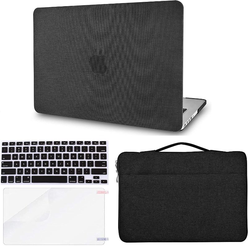 Photo 1 of KECC Compatible with MacBook Air 13 inch Case (2010-2017 Release) A1369/A1466 Plastic Hard Shell + Keyboard Cover + Sleeve Bag + Screen Protector (Black Fabric)
